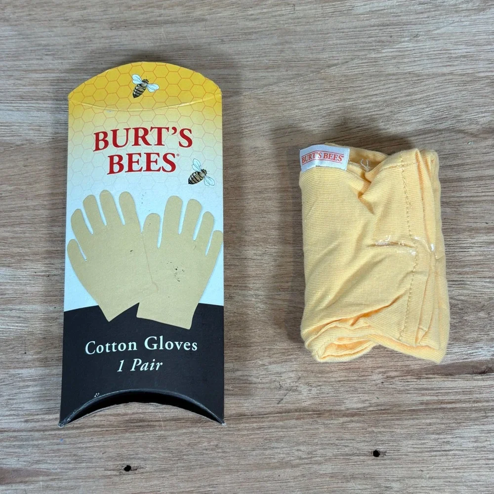 Burts Bees Cotton Moisturizing Gloves 1 Pair Yellow Overnight Hand Treatment